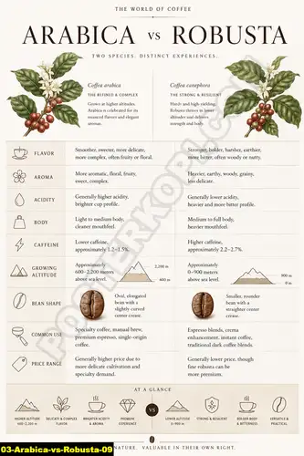 Poster kopi Arabica Vs Robusta untuk cafe dan barista